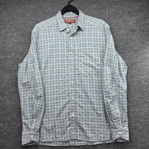 Simms Fishing Shirt Mens Large Blue White Plaid Long Sleeve Button Up Nylon